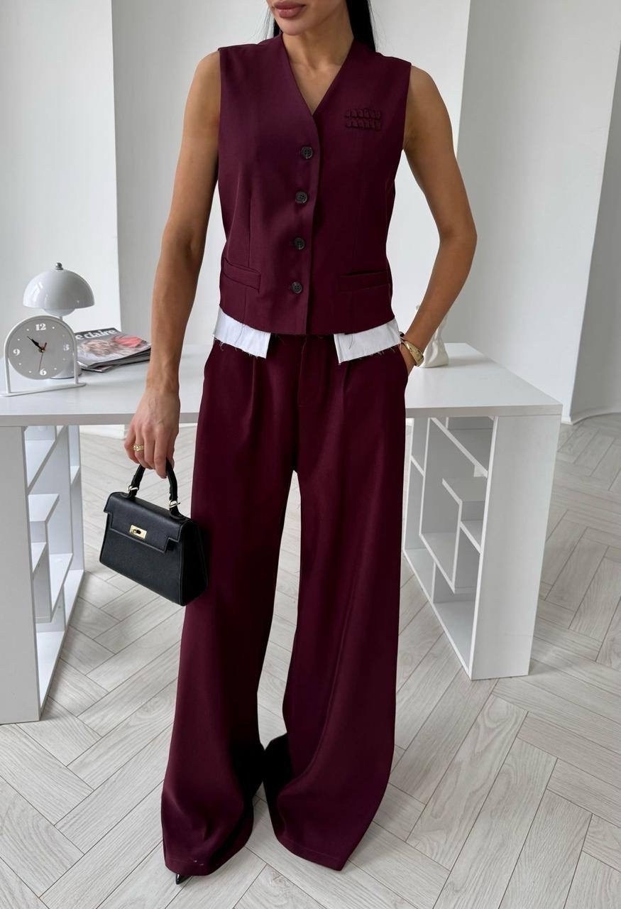 женские жилеты,костюм брючной,костюм dilanavip 2123 марсала,костюм с жилеткой женский