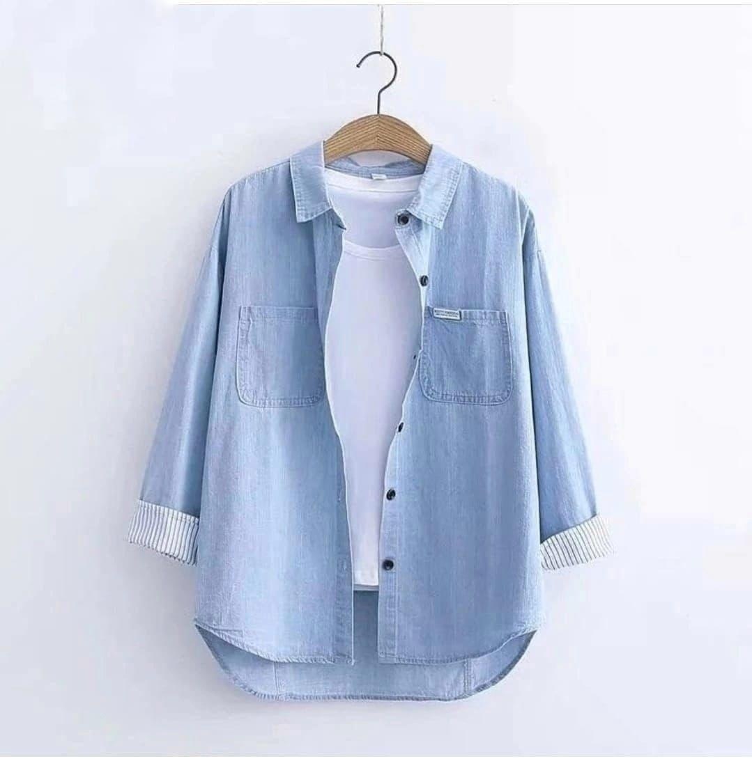 рубашка джинсовая женская,джинсовая рубашка женская 2026,женская джинсовая рубашка с длинным рукавом,рубашка женская,рубашка женская в полоску голубая