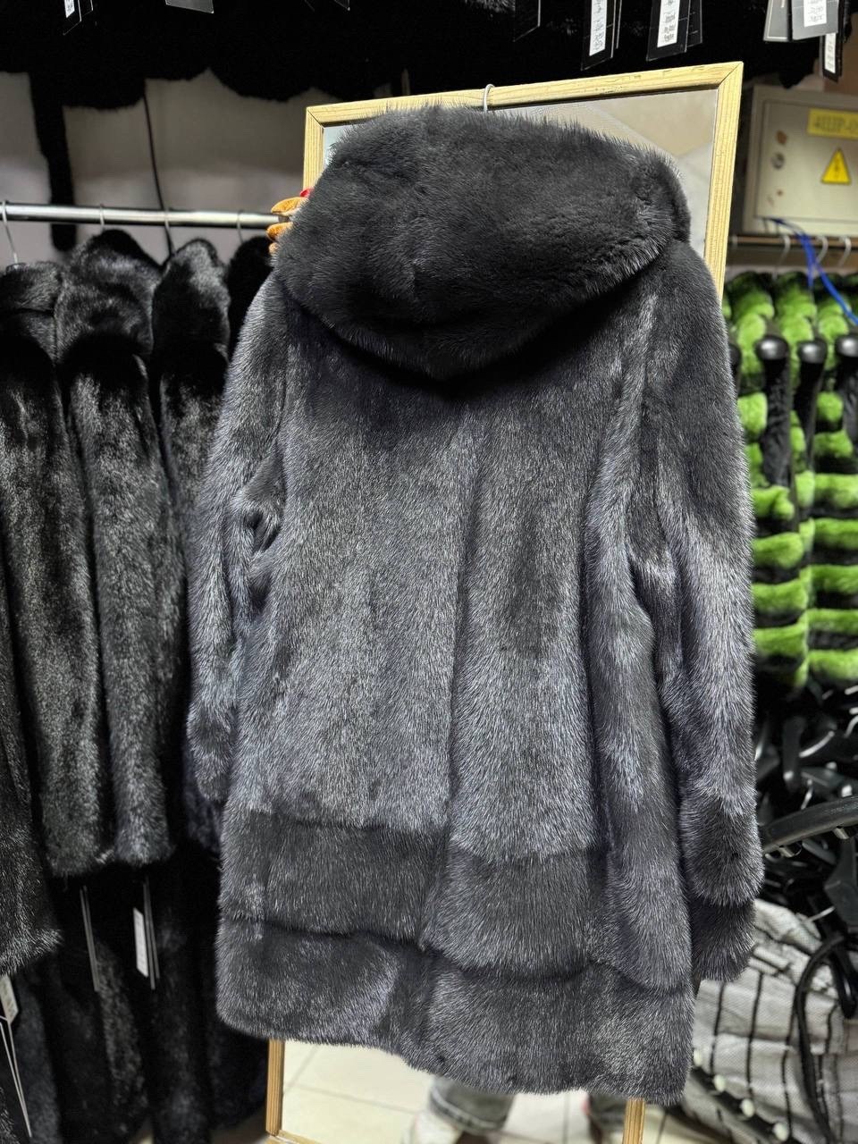 шуба из меха европейской норки с капюшоном цвет графит,шубка из меха европейской норки с капюшоном,шуба норковая,шуба норковая летучка 40-42 р,шубка из меха европейской норки с капюшоном цвет графит