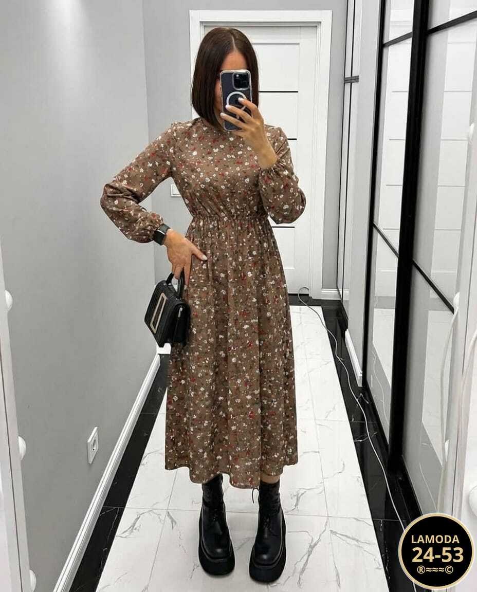 платье женское,платье женское черное в цветочек с длинным рукавом,модные платья 2026,женское платье миди,платье