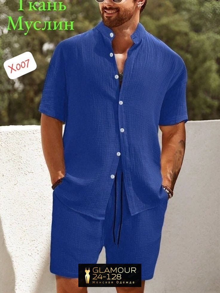 летние костюмы мужские,мужской костюм с шортами,трендовый деловой летний комплект муслин мужской костюм рубашка и шорты,костюм мужской,одежда для мужчин