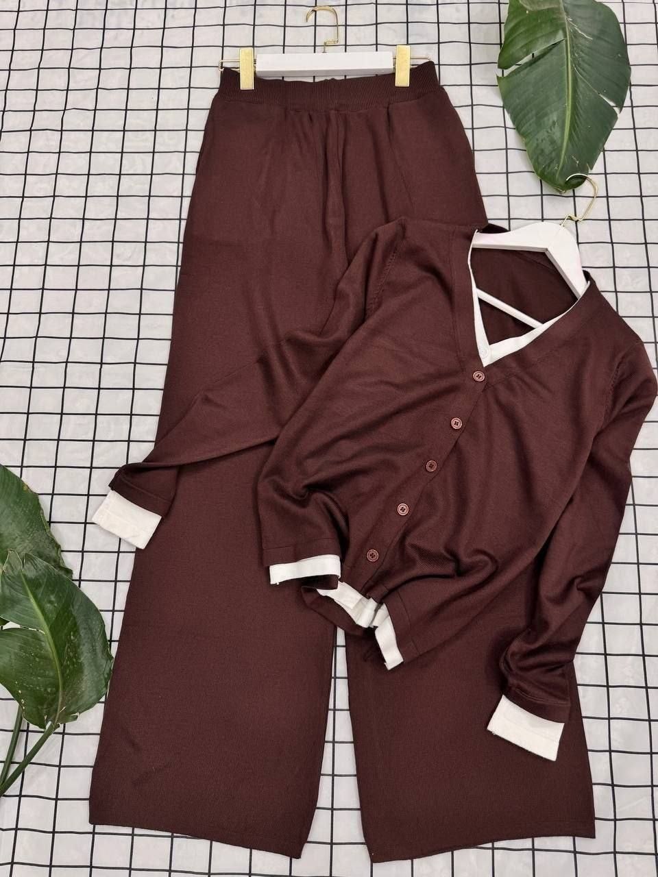 костюм трикотажный кардиган с брюками emberens,трикотажный женский костюм из кардигана и брюк,костюм женский,трикотажные костюмы,вязаный брючный костюм женский