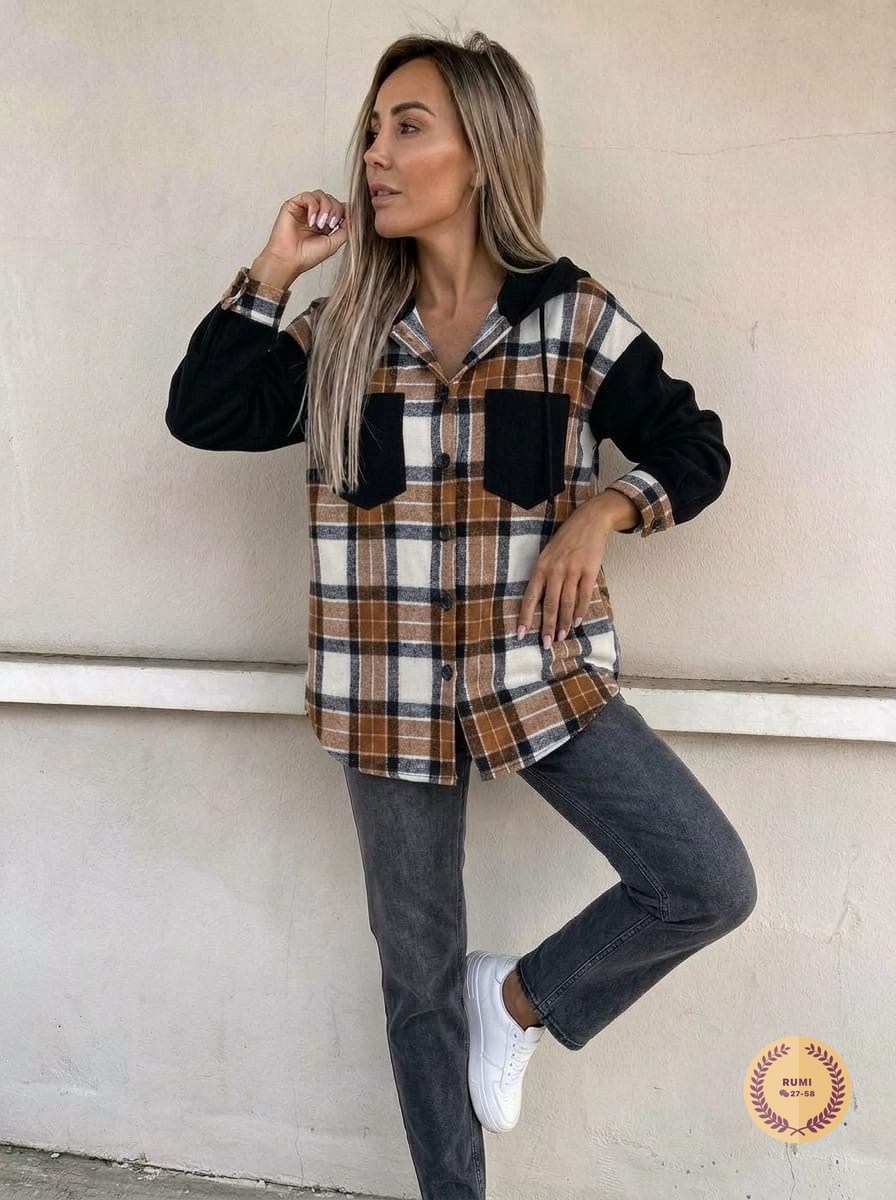 рубашка женская в клетку с капюшоном,рубашка с капюшоном,фланелевая рубашка в клетку женская,рубашка в клетку женская,клетчатая куртка