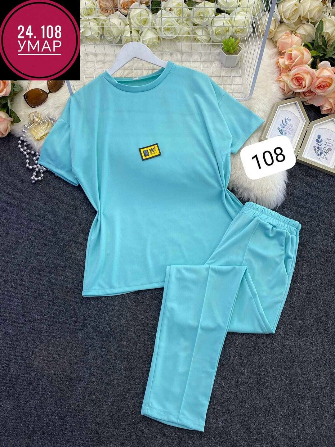 костюм трикотажный,костюм женский,женский костюм двойка футболка/штаны nobilitas голубой (l размер),спортивные костюмы,женский костюм двойка