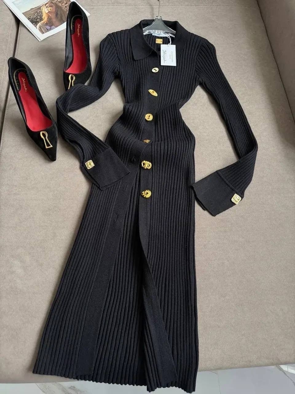 трикотажное платье,модное платье,платье женской,платье черное,вязаное платье