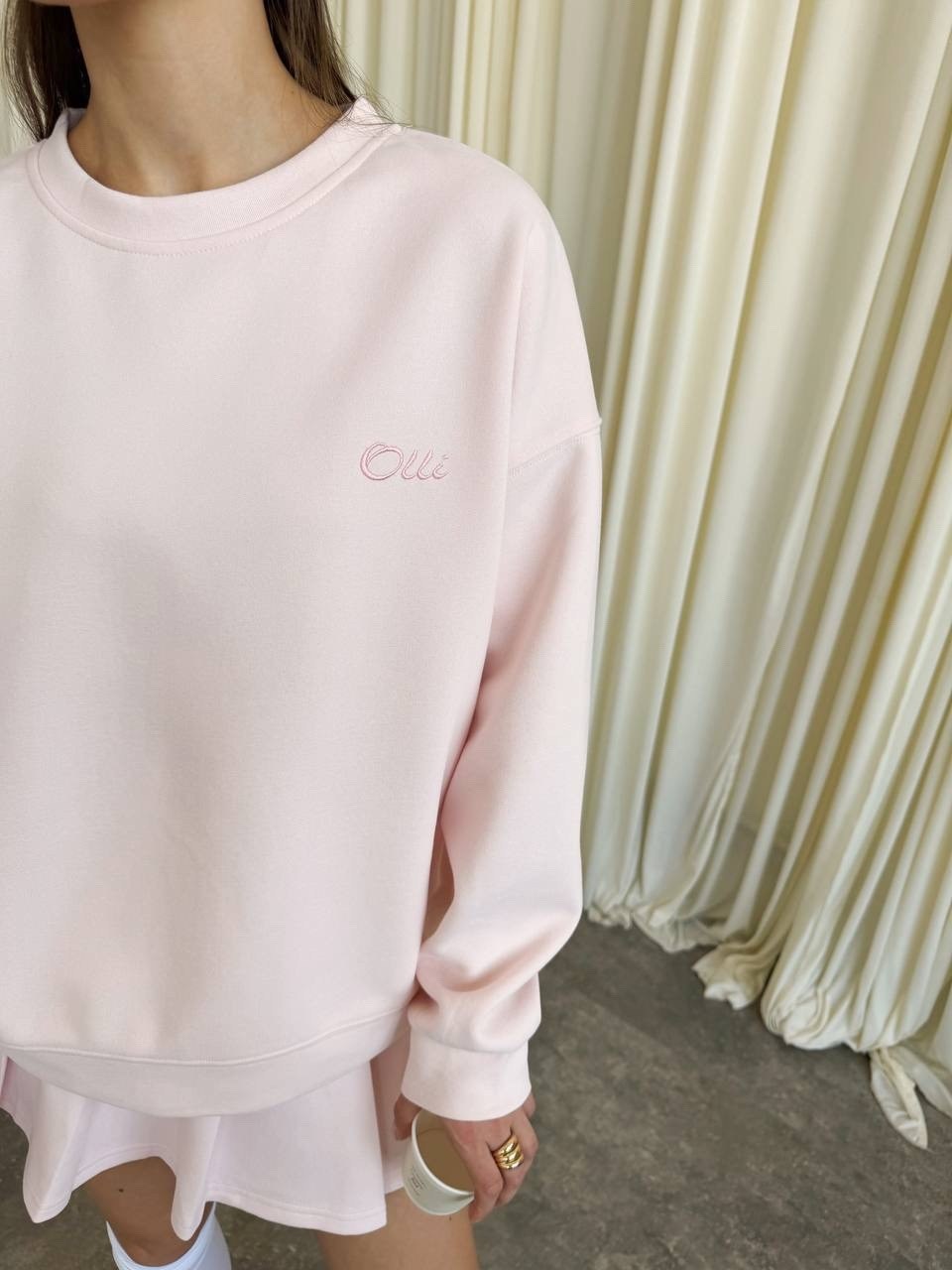 розовый свитшот,свитшот оверсайз,костюм с юбкой,свитшот женский,свитшот свободного кроя