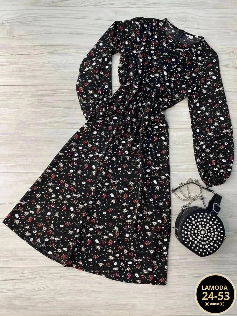 платье женское,платье женское черное в цветочек с длинным рукавом,модные платья 2026,женское платье миди,платье
