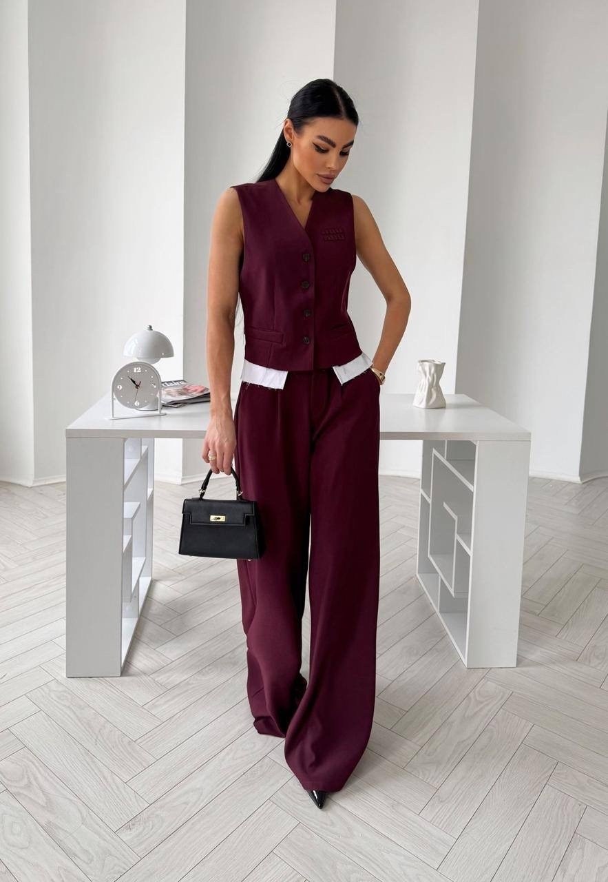 женские жилеты,костюм брючной,костюм dilanavip 2123 марсала,костюм с жилеткой женский