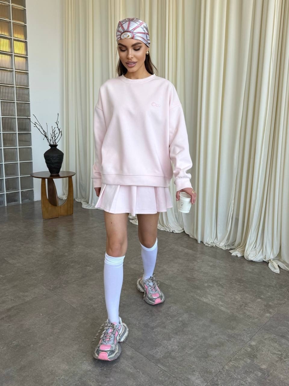 розовый свитшот,свитшот оверсайз,костюм с юбкой,свитшот женский,свитшот свободного кроя