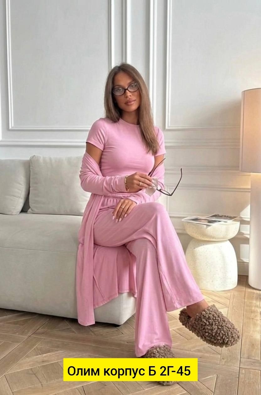 костюм женский,трикотажный костюм,костюм тройка: кардиган, топ, брюки палаццо (плотный хлопок),костюм женский тройка