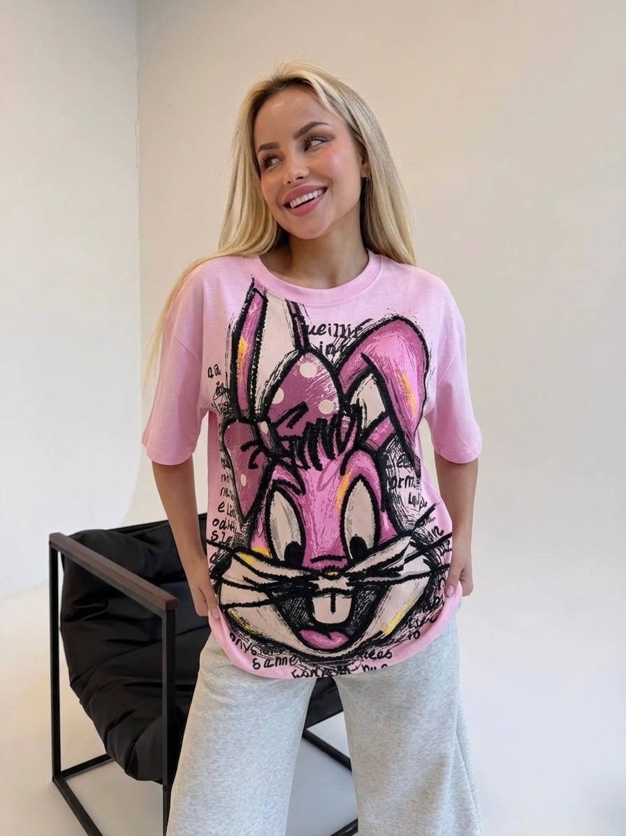 футболки женская,футболка варенка оверсайз с принтом bugs bunny,футболки женская оверсайз,футболки женские с принтом,футболка с зайцем