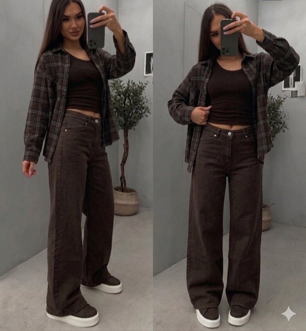 коричневые джинсы,широкие джинсы,джинсы брюки