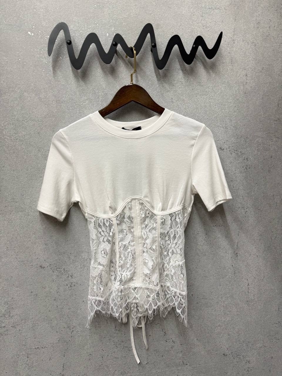 футболка с кружевами,giuseppe di morabito футболка в стиле корсета черный,футболки женская,футболка с кружевом