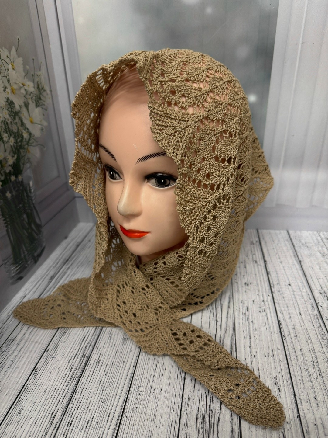 шапка платок,вязаная косынка,шапка для женщин,ажурная косынка,косынка