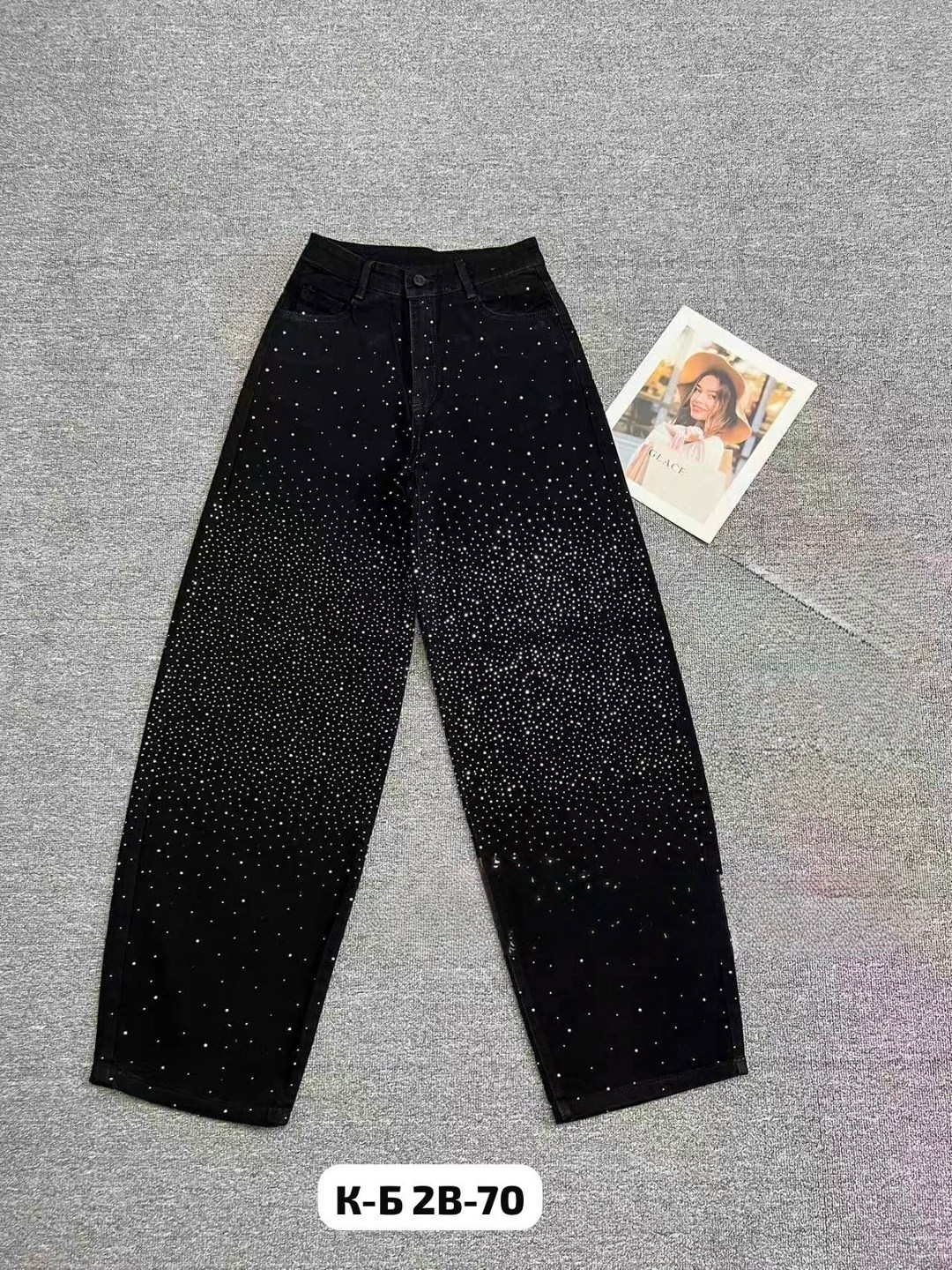 джинсы со стразами,черные широкие джинсы со стразами,джинсы широкие со стразами,джинсы прямые со стразами черные le o 222675248,джинсы палаццо со стразами