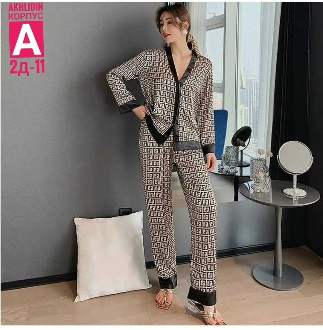 пижама шелковая фенди,пижама женская со штанами шелковая одежда для дома,женские пижамные комплекты,женская пижама,пижама женская комплект