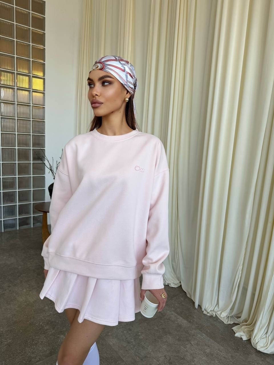 розовый свитшот,свитшот оверсайз,костюм с юбкой,свитшот женский,свитшот свободного кроя