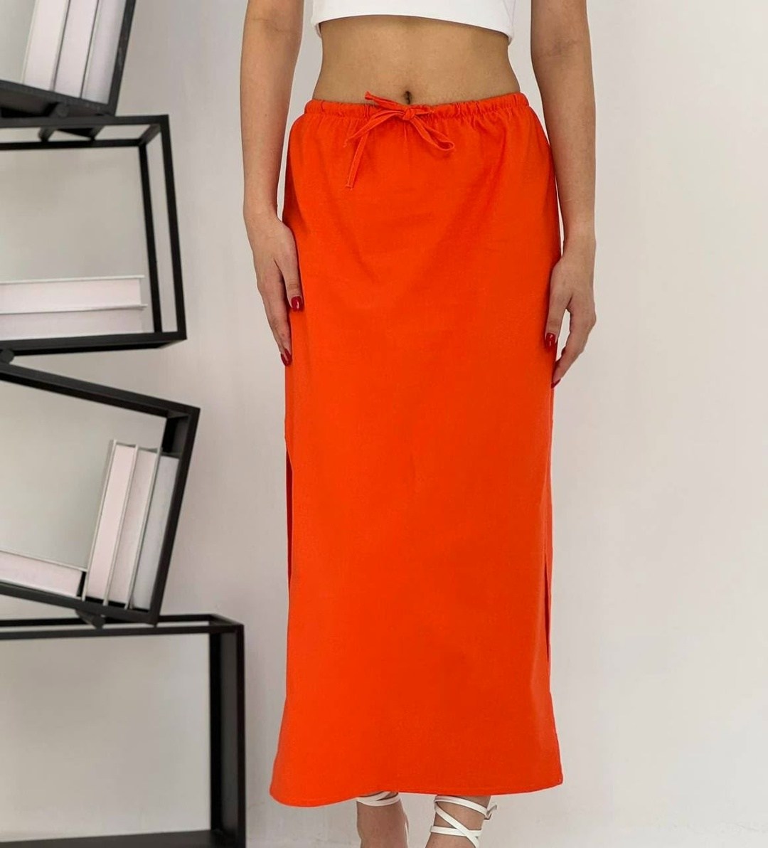 юбка оранжевая,юбка,юбка миди,юбка женская,юбка с разрезам