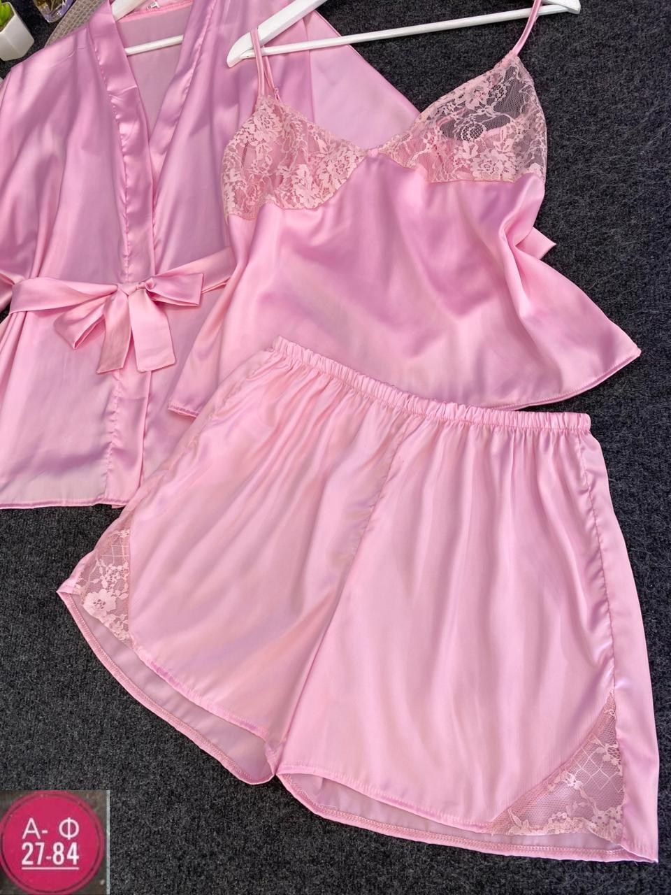 женская пижама комплект,женские пижамные комплекты,пеньюар,халат розовый,пеньюары женские