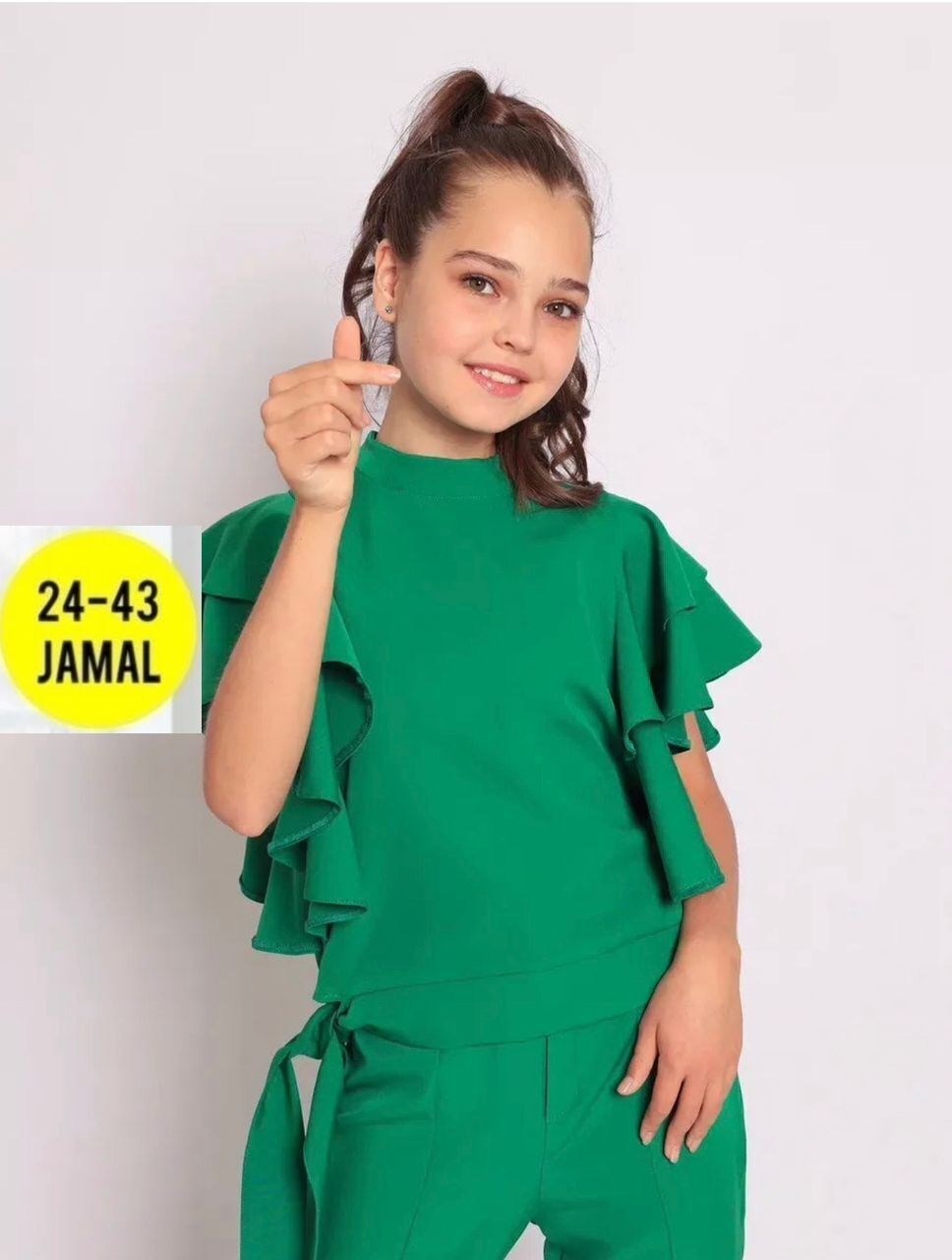 костюм брючный,костюм брючный нарядный с воланами для подростка lemada brand,костюм брючный для девочек,костюм с брюками,костюм брючный нарядный с воланами для подростка lemada brand цвет зеленый