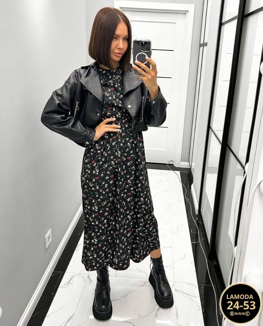 платье женское,платье женское черное в цветочек с длинным рукавом,модные платья 2026,женское платье миди,платье