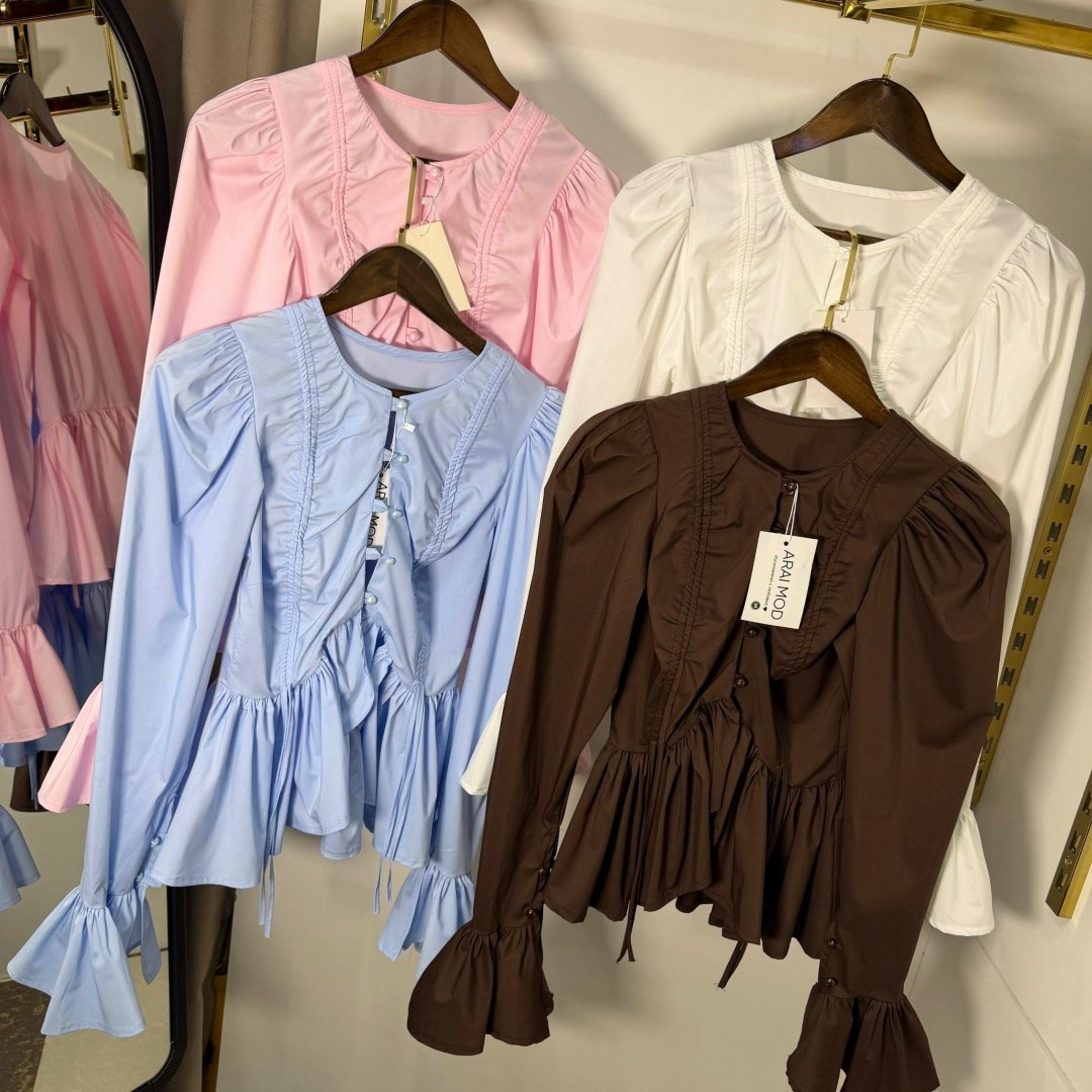 блузка с оборками,повседневная блузка,блузка для женщин,голубая блузка,рубашка блузка