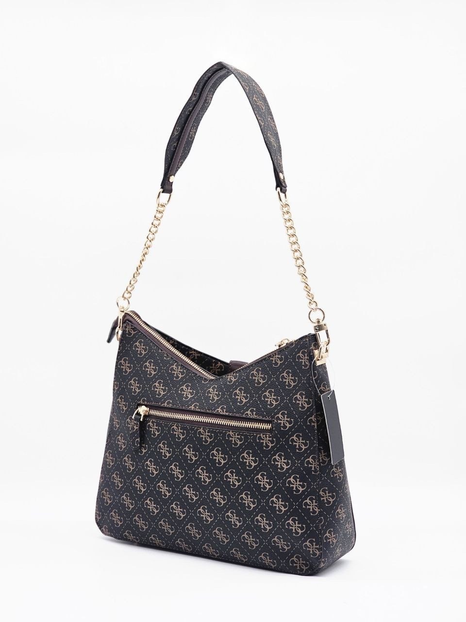 cумка женская guess,сумка guess,сумка guess коричневый,темно-коричневая сумка через плечо noelle с логотипом guess,сумка хобо eco brenton guess