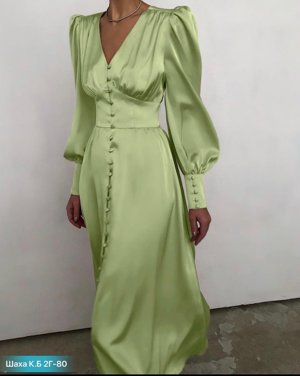 шелковое платье с длинными рукавами,платье,атласные платья,платье миди с рукавами фонариками,элегантное длинное платье