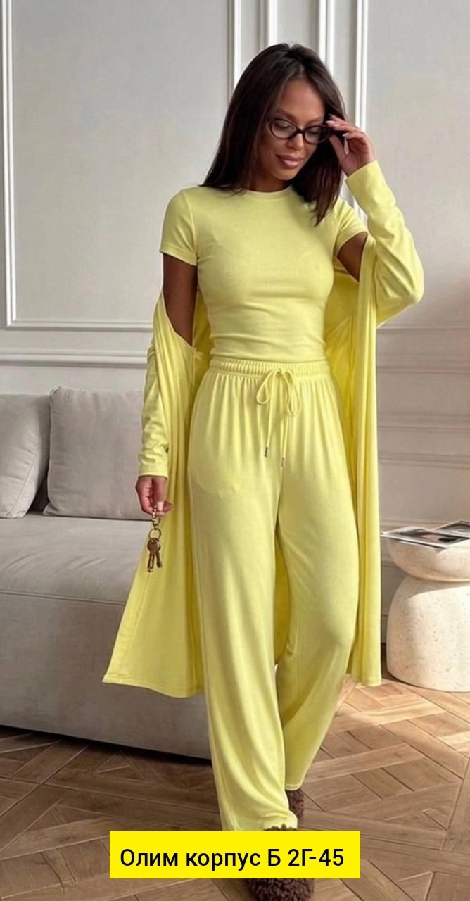 костюм женский,трикотажный костюм,костюм тройка: кардиган, топ, брюки палаццо (плотный хлопок),костюм женский тройка