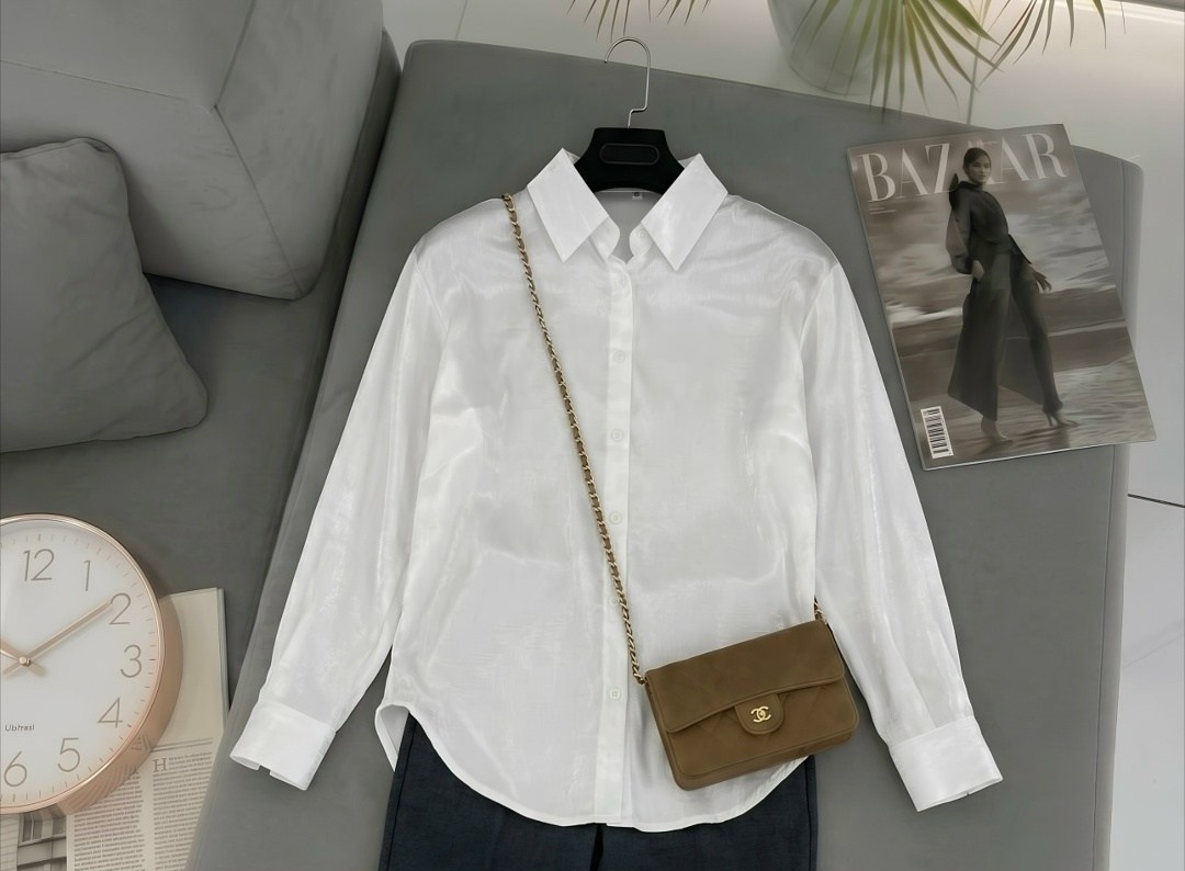 стильная блузка,блузка классическая женская,блузка белая,блузка модная,женская кремовая атласная рубашка из лайкры с длинными рукавами