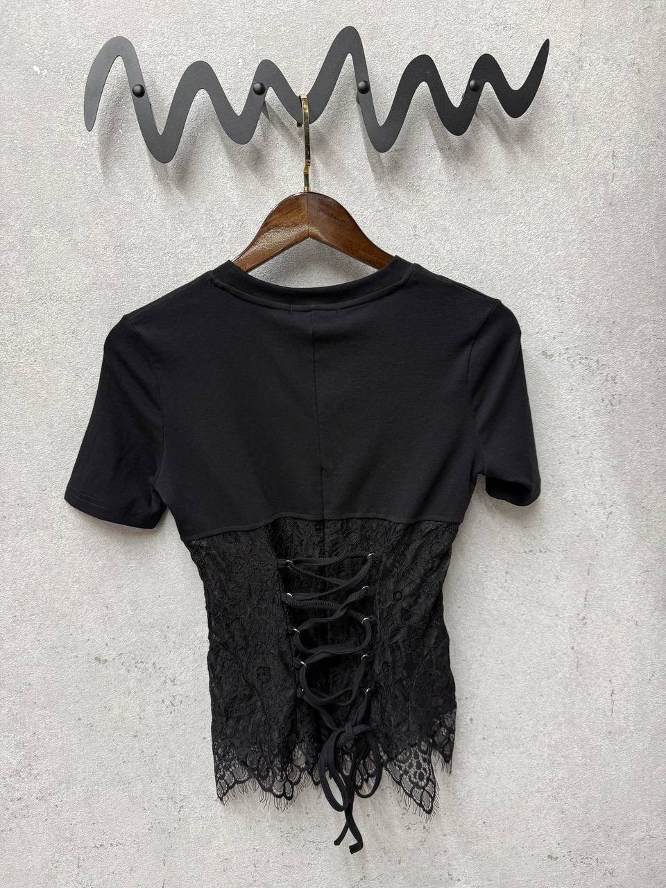 футболка с кружевами,giuseppe di morabito футболка в стиле корсета черный,футболки женская,футболка с кружевом