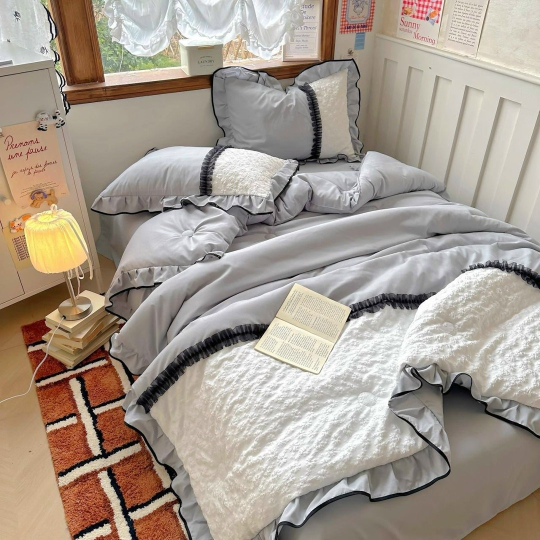 комплект постельного белья в стиле принцессы,комплект постельного белья,пододеяльник с рюшами,комплект одеяло,постельное белье для девочек