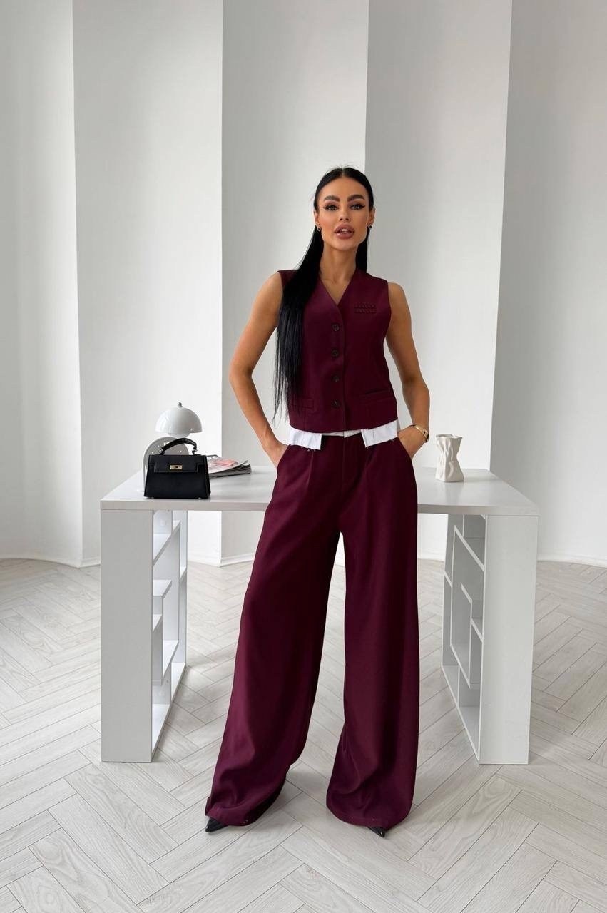 женские жилеты,костюм брючной,костюм dilanavip 2123 марсала,костюм с жилеткой женский