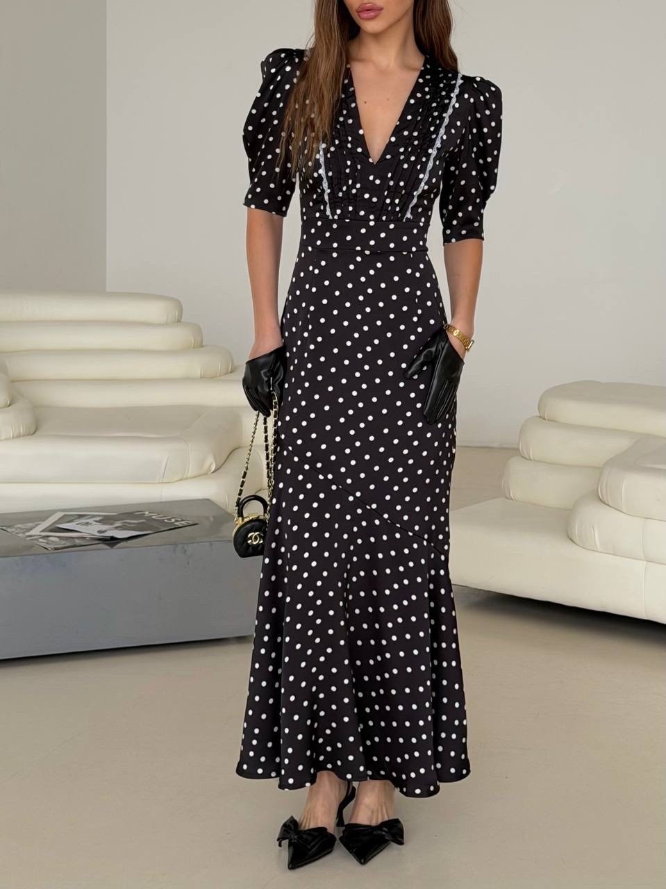 платье женское в пол,платье в горошек,стильное платье,платье женское,платье горох