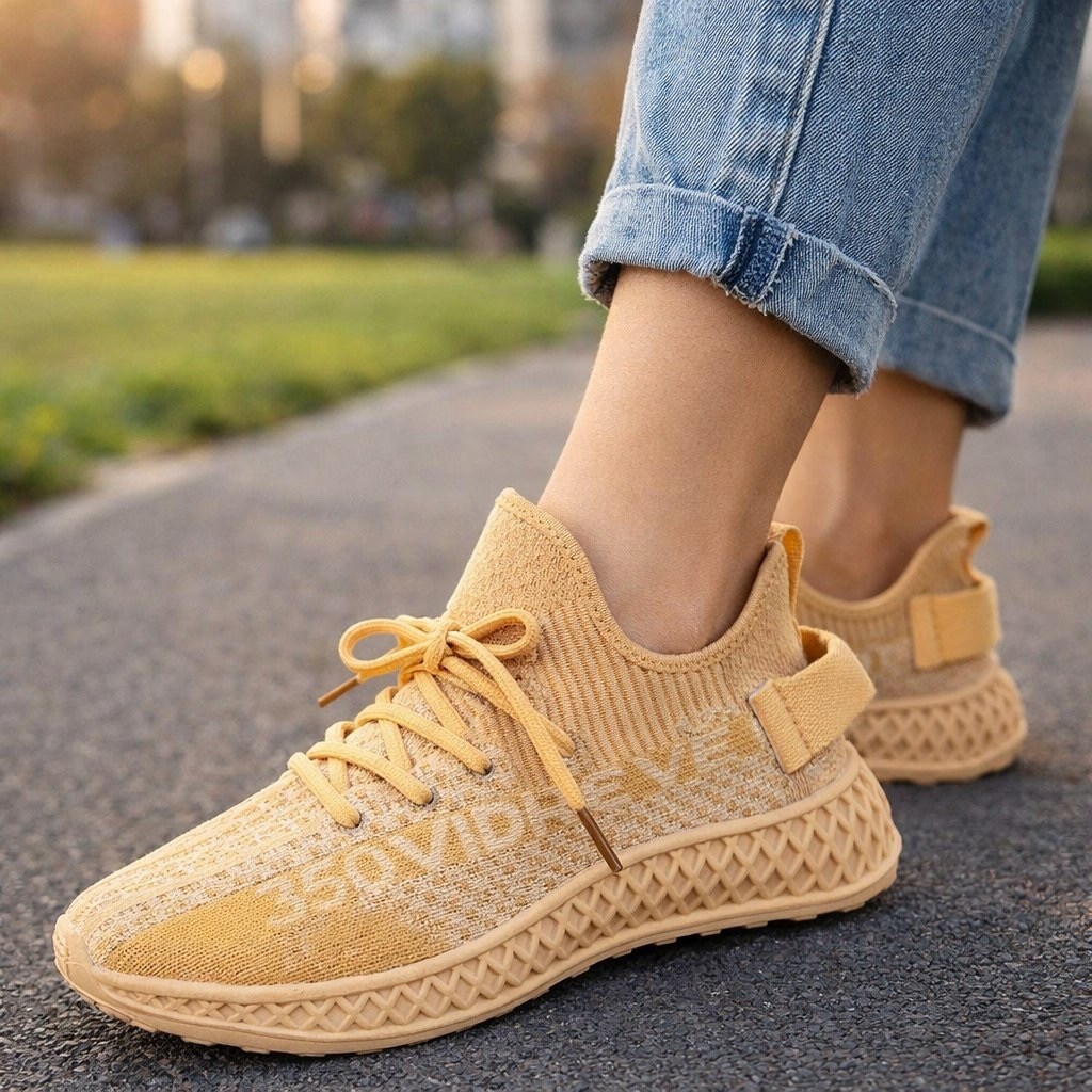 кроссовки женскиe,желтые кроссовки,дышащие кроссовки, спортивная,летние кроссовки