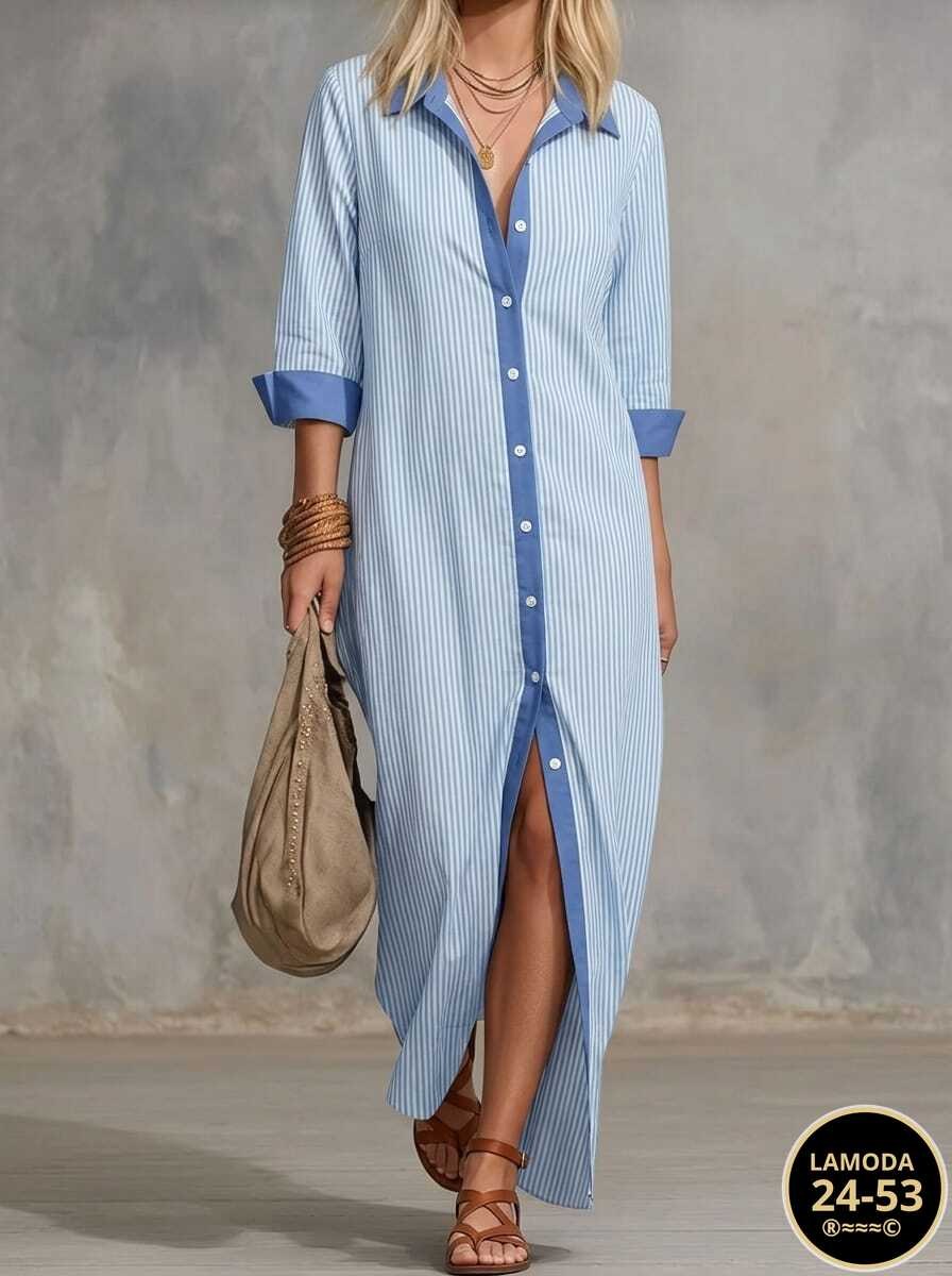 платье рубашка в полоску,женское длинное платье-рубашка в полоску,платье рубашка миди длины,платье рубашка,летнее платье рубашка