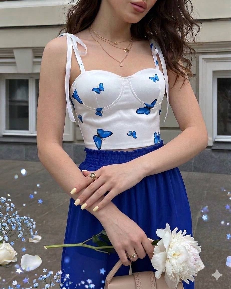 костюм топ,костюм фиолетовый,женский топ-бюстье с бабочками цвет лавандовый,сиреневый костюм