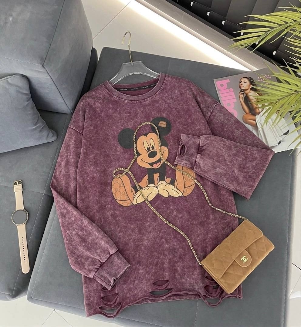 кофта варенка оверсайз с принтом микки маусом,свитшот рваный толстовка варенка оверсайз кофта мики маус,свитшот оверсайз с принтом "микки маус",свитшот женская,свитшот рванка варенка микки маус оверса