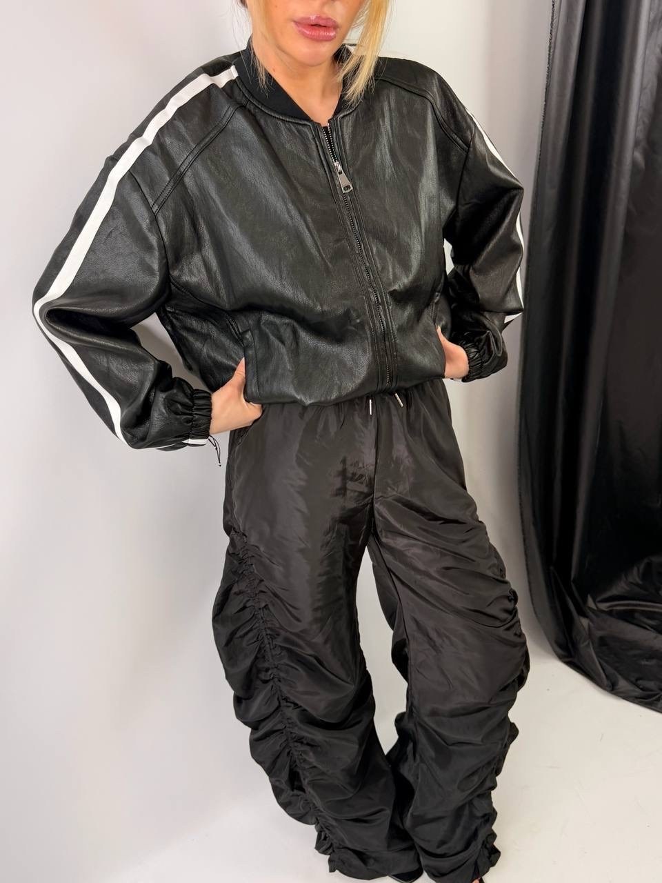 костюм из плащевки с подкладом panther,широкие штаны,одежда брюки,куртка женская,брюки карго стильные