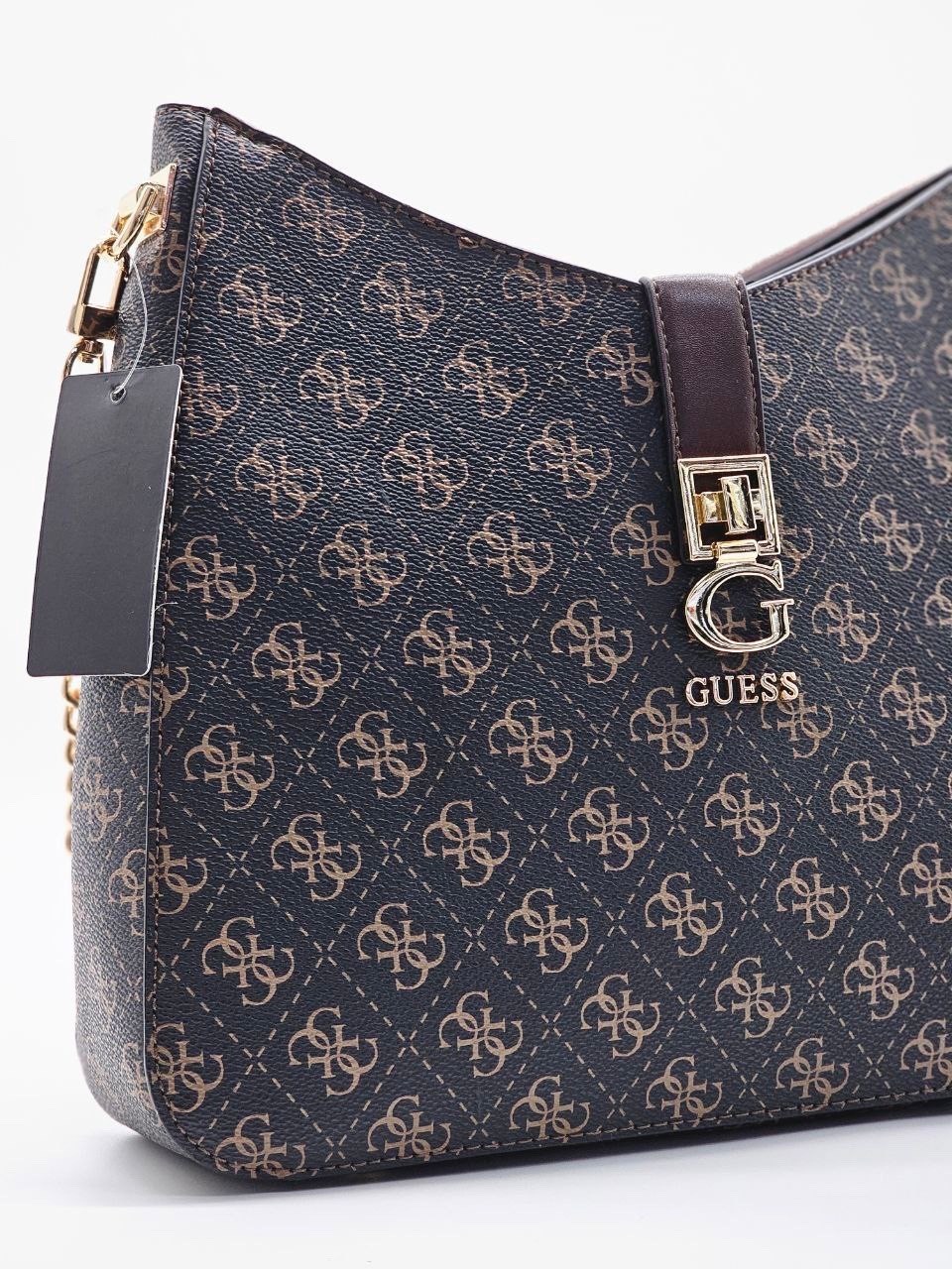 cумка женская guess,сумка guess,сумка guess коричневый,темно-коричневая сумка через плечо noelle с логотипом guess,сумка хобо eco brenton guess