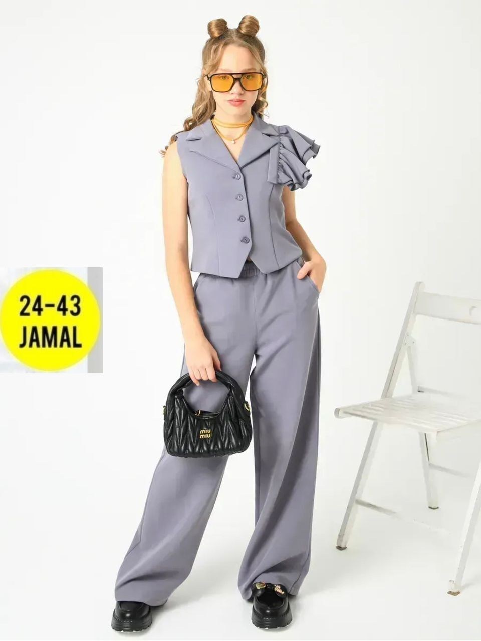 брючный школьный костюм с жилеткой и воланом lemada brand,костюм с жилеткой,жилетка женская,женские жилеты,стильные костюмы