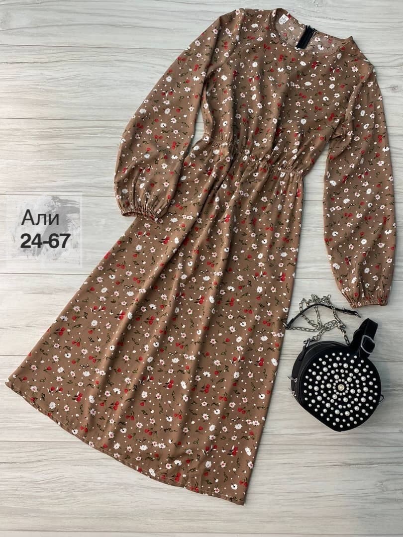 платье женское,платье женское черное в цветочек с длинным рукавом,женское платье миди,платье женское прадо,платье