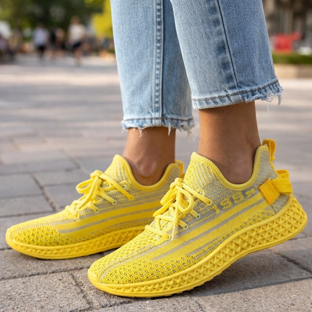 кроссовки женскиe,желтые кроссовки,дышащие кроссовки, спортивная,летние кроссовки