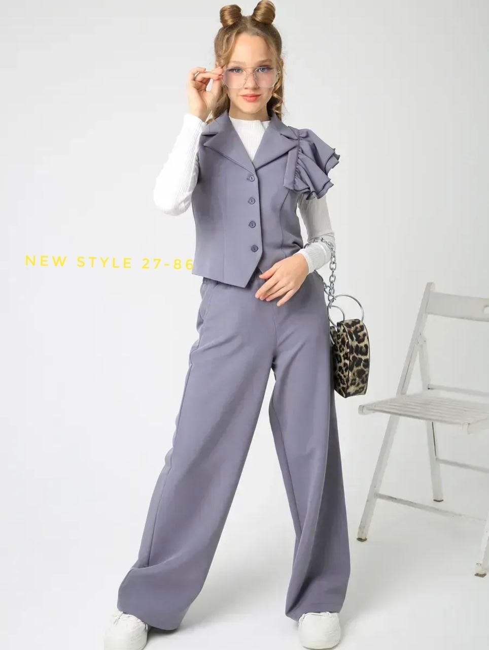 костюм школьный брючный с жилетом jutetti,брючный школьный костюм с жилеткой и воланом lemada brand,школьный брючный костюм,костюм брючный,серый брючный костюм