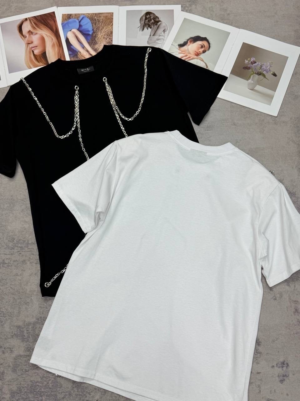 футболка с цепью,женская футболка,футболка с принтом,футболка,футболка оверсайз с цепочкой из страз sela