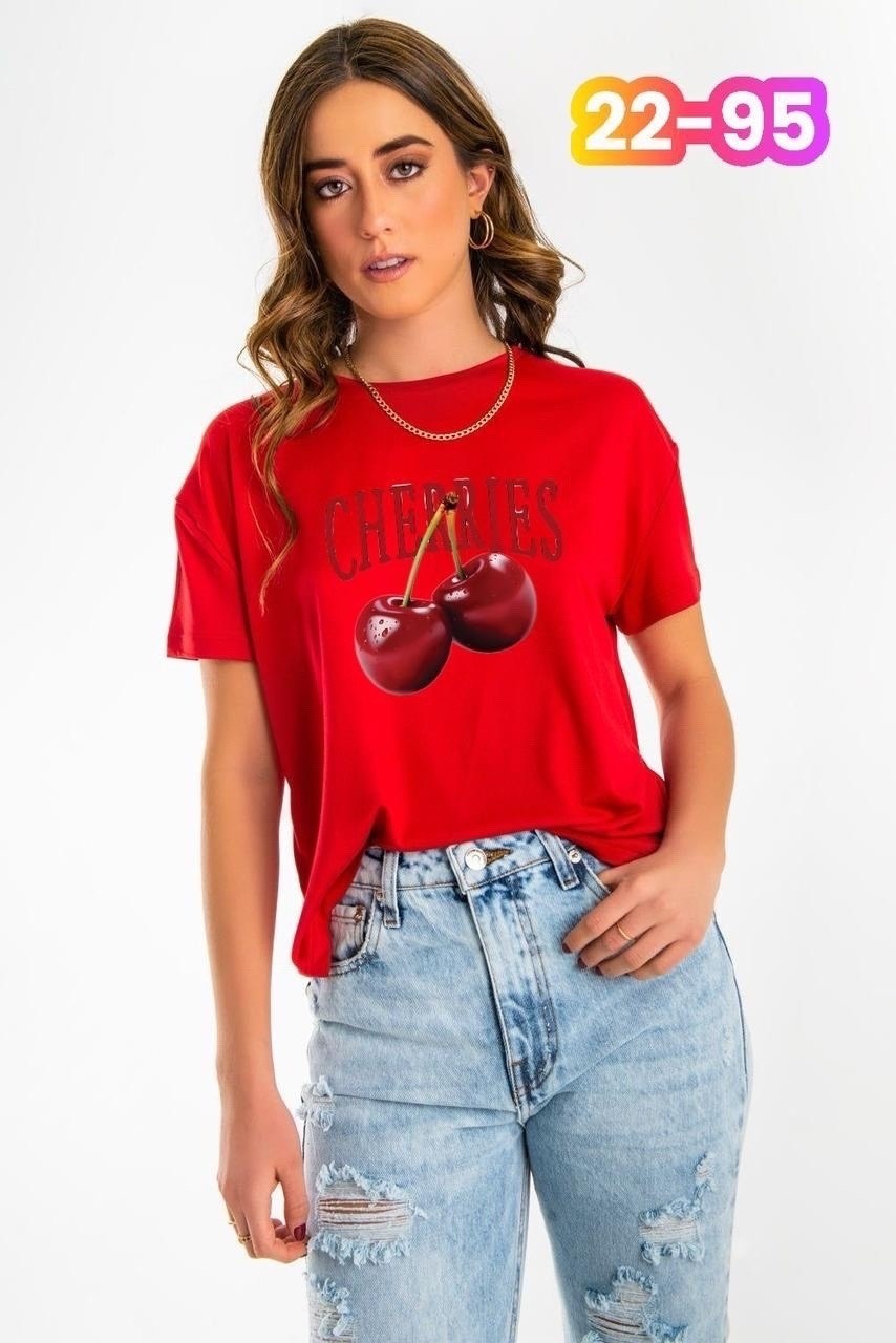футболка с вишней,футболки женская,футболка с принтом вишня,футболка с вишенками,женские футболки с принтом