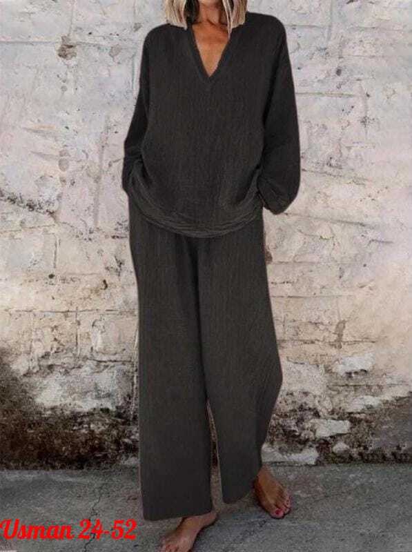 женский модный однотонный костюм zanzea,модный однотонный костюм zanzea с длинным рукавом,брючный костюм повседневный,брюки широкого кроя,женский брючный костюм