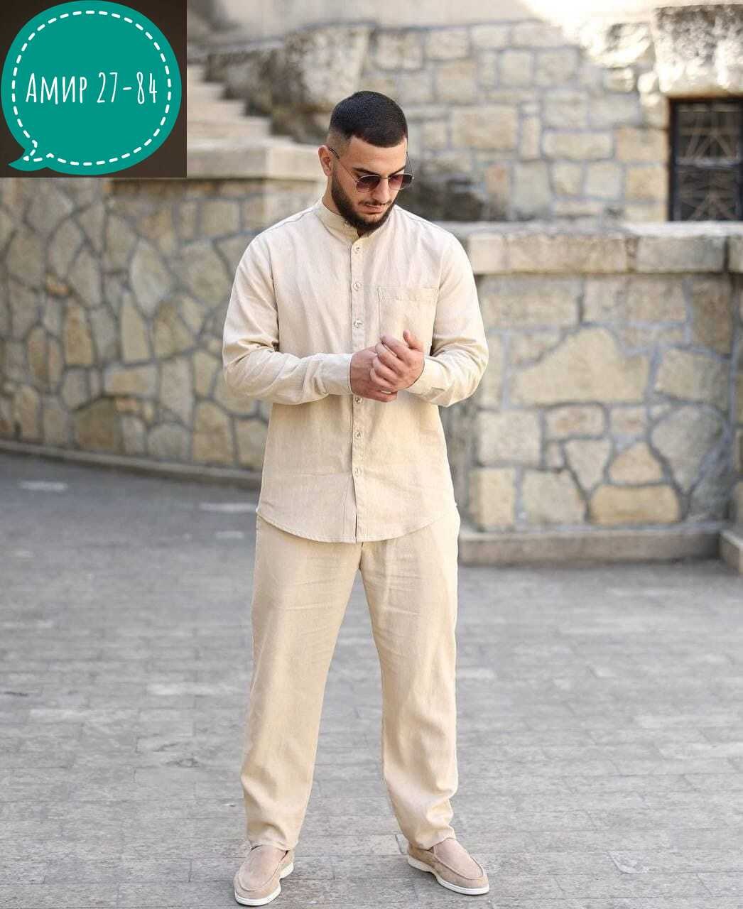 костюм мужской бежевый,мужской костюм из льна,льняной костюм мужской,исламский костюм из натурального хлопка "пакистанка" gazzan,мужской костюм двойка