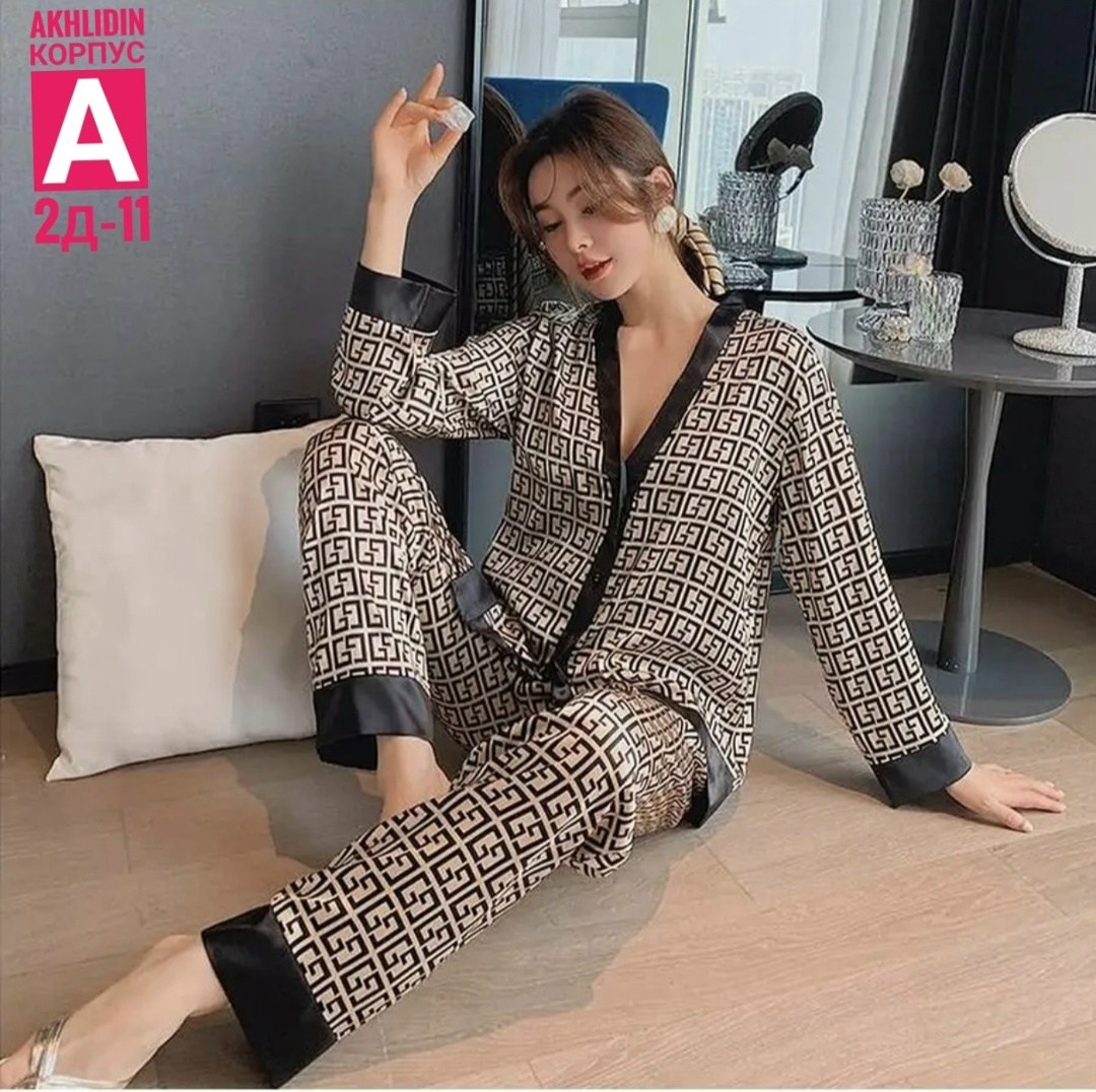 пижама шелковая фенди,пижама женская со штанами шелковая одежда для дома,женские пижамные комплекты,женская пижама,пижама женская комплект