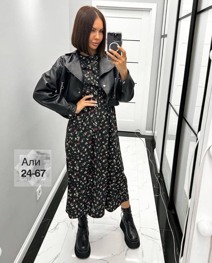платье женское,платье женское черное в цветочек с длинным рукавом,женское платье миди,платье женское прадо,платье
